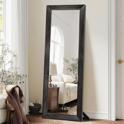 Solid Wood Full Length Mirror - 65"x22" Arched Floor Mirror, Free Standing & Wall Mounted - Elegant Design for Bedroom, Dressing Room, Hallway, Brown