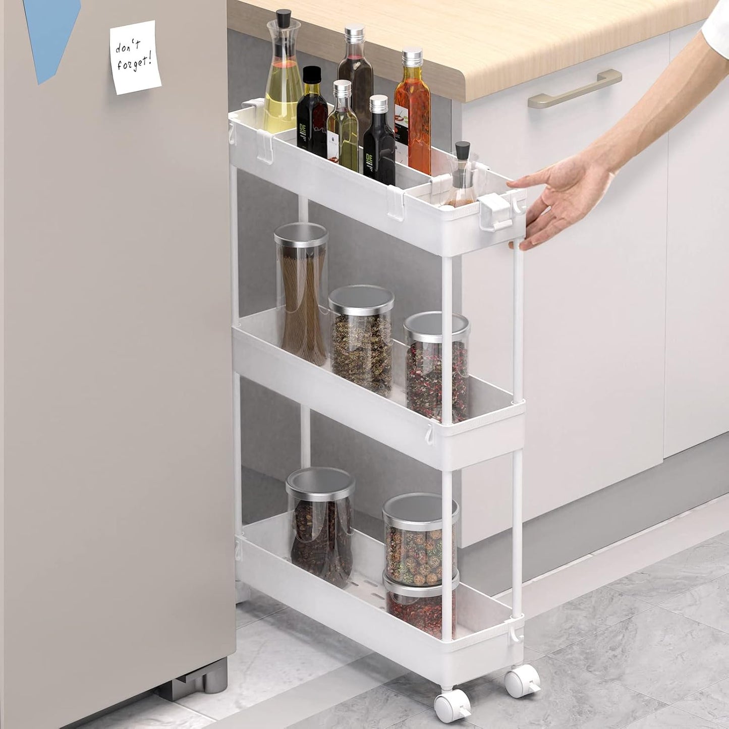 SPACELEAD Slim Storage Cart 3 Tier,Bathroom Organizer Rolling Utility,Mobile Shelving Unit Slide Out for Office, Kitchen, Laundry Room & Narrow Places，Green