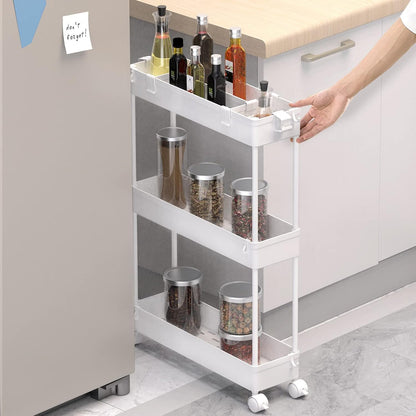 SPACELEAD Slim Storage Cart 3 Tier,Bathroom Organizer Rolling Utility,Mobile Shelving Unit Slide Out for Office, Kitchen, Laundry Room & Narrow Places，Green