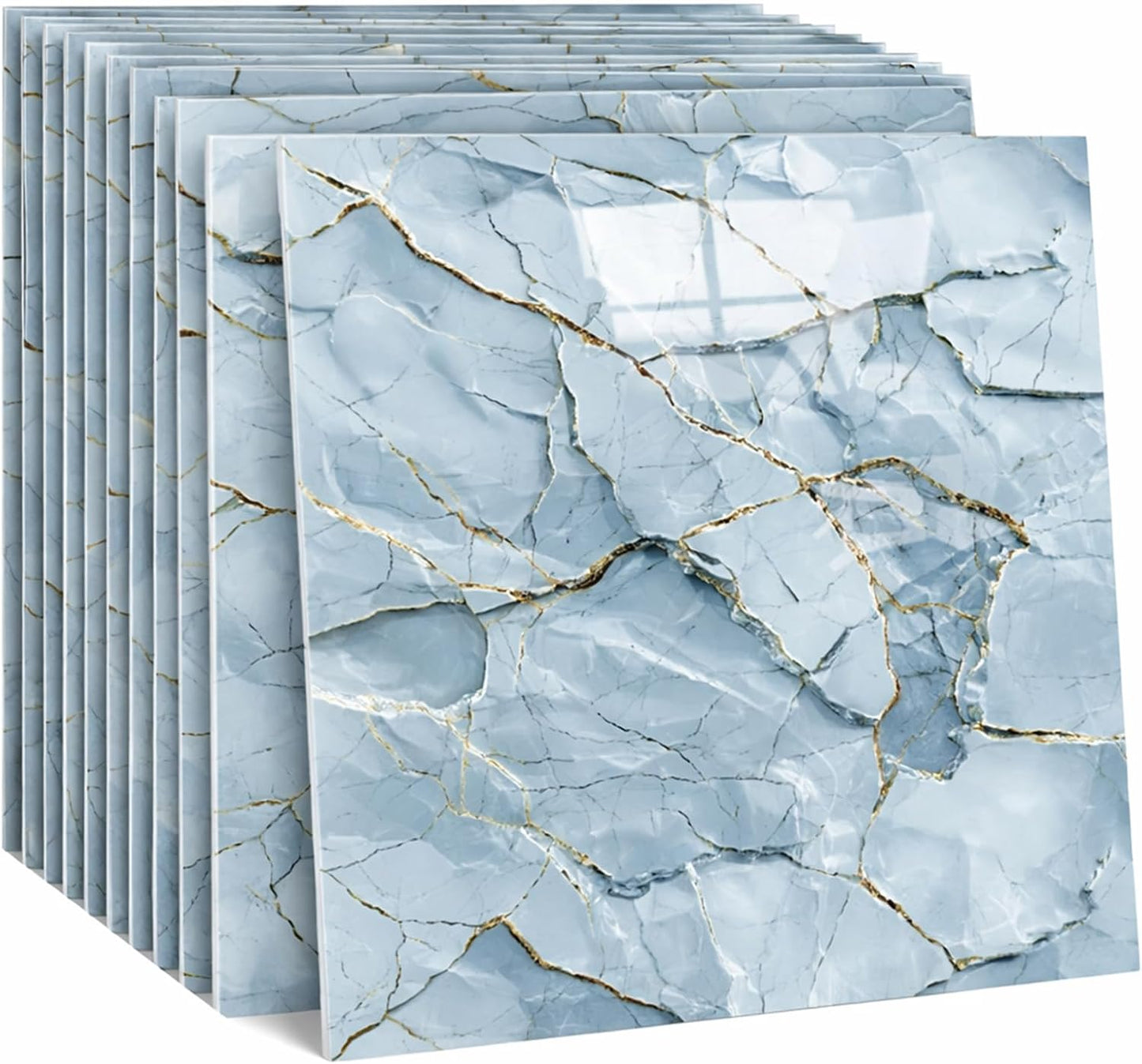 Peel and Stick Kitchen Backsplash Tiles 16PCS – Waterproof Self Adhesive Wall Stickers for Kitchen, Easy DIY Stick On Tile Backsplash, Heat Resistant Decorative Wall Covering (Ice Blue)
