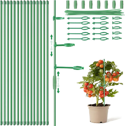 16inch & 12inch Plant Stakes, 18Pcs Adjustable Plant Support Stake Plant Sticks for Indoor Outdoor Green Poles with Rings Clips & Ties for Potted Plants Monstera Tomato Orchid Flower