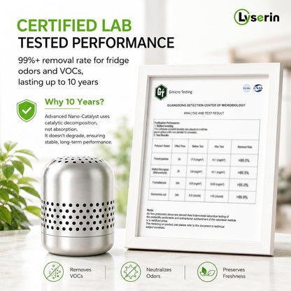 Refrigerator Deodorizer & Odor Eliminator - Lasts 10 Years, Multi-Purpose Air Purifier for Fridge, Closet, and Car - Outperforms Baking Soda & Charcoal (1 Pack)