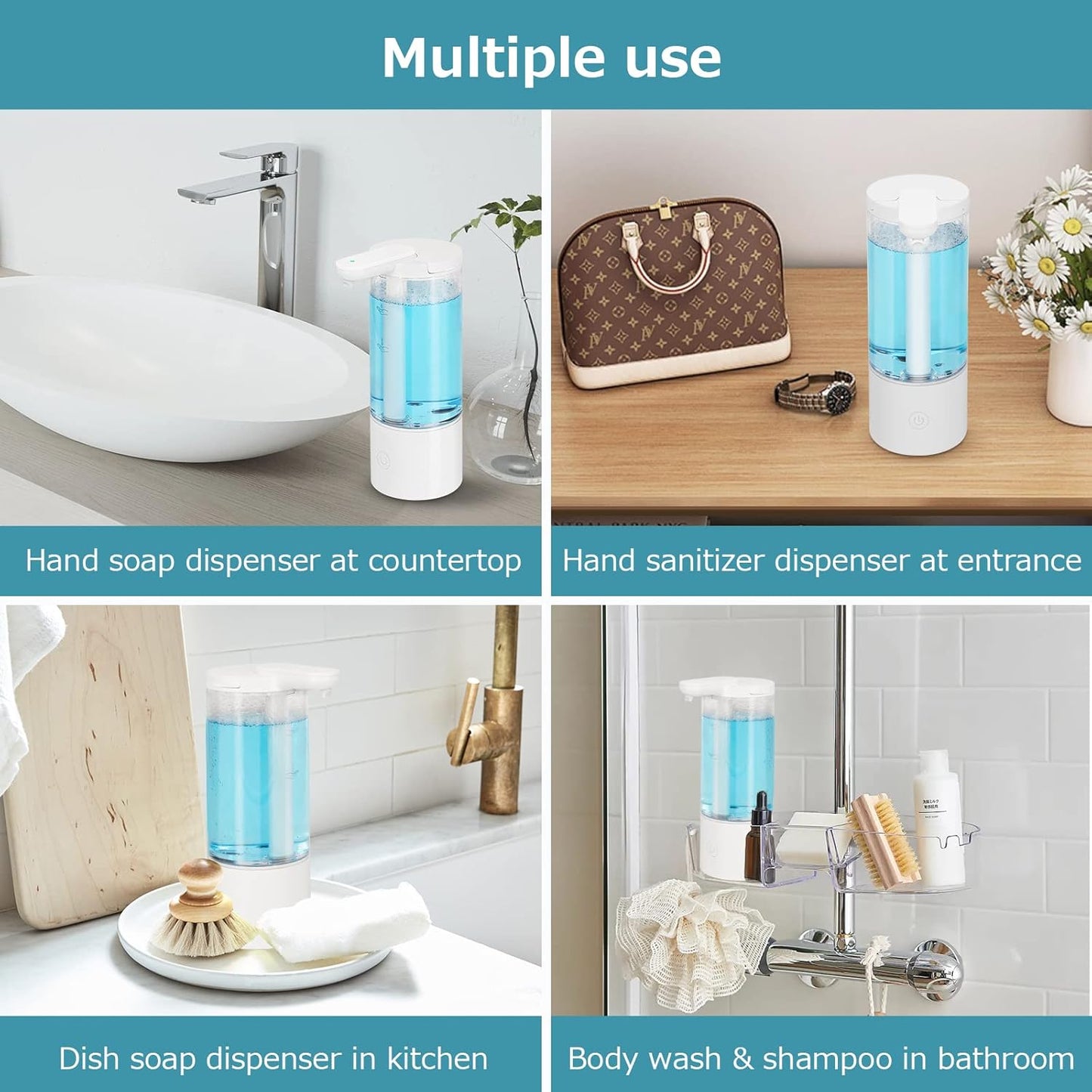 LAOPAO Soap Dispenser, Automatic Foaming Hand Soap Dispenser Touchless Rechargeable Bathroom Countertop Soap Pump for Kids Xmas Gift 300ml