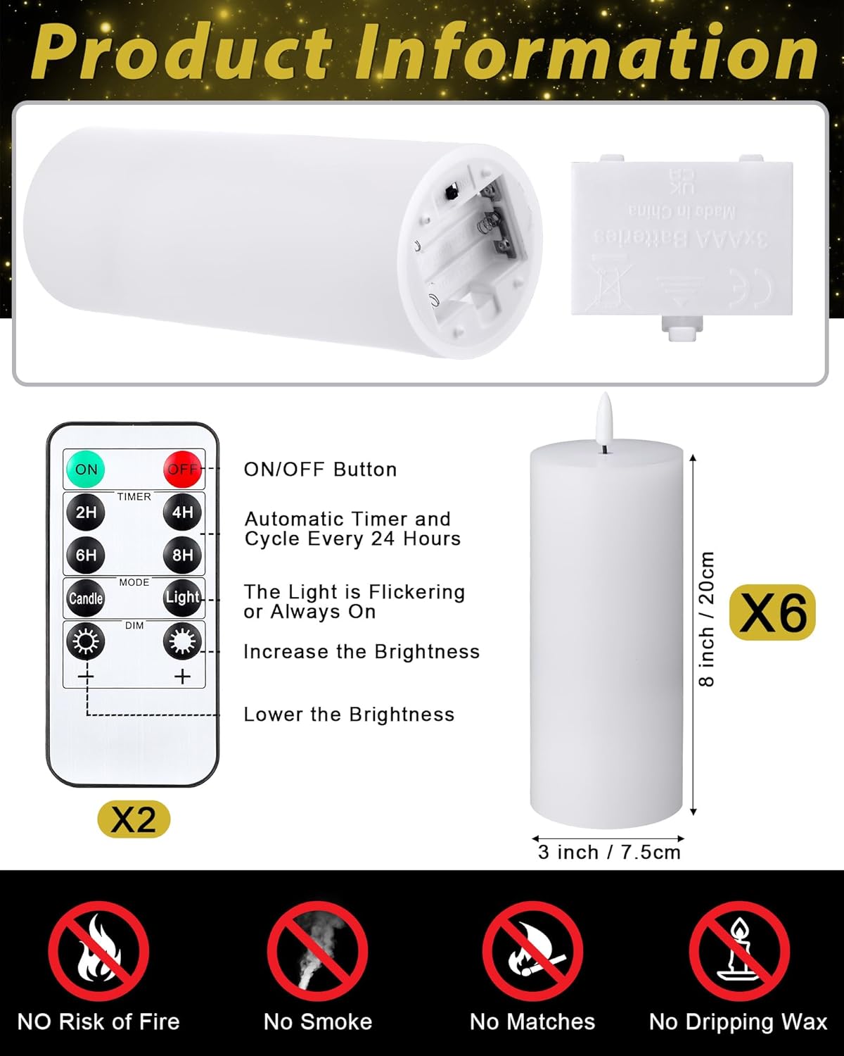 VIHOSE 9 Pack White Flameless Candles Set with Remote and Timer Flickering Flameless Battery Candles Flat Top LED Pillar for Wedding Outdoor Home Festival Decoration(D 3'' H 4'' 5'' 6'')