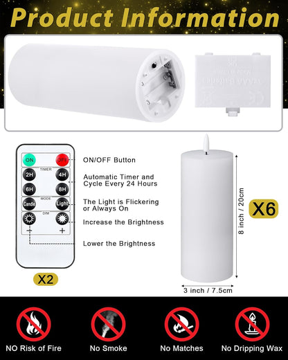 VIHOSE 9 Pack White Flameless Candles Set with Remote and Timer Flickering Flameless Battery Candles Flat Top LED Pillar for Wedding Outdoor Home Festival Decoration(D 3'' H 4'' 5'' 6'')