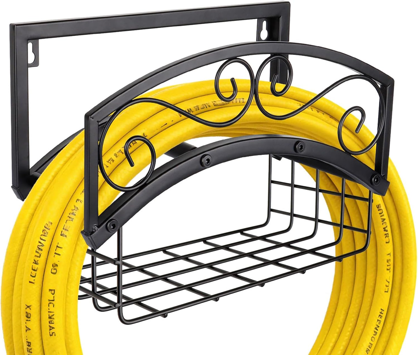 BOLITE Garden Hose Holder Wall Mount, Heavy Duty Metal Water Hose Holder with Basket for Outside, Hose Storage Holds 150FT Water Pipe for Yard, Lawn, Garden, Farm, Gifts for Women Men