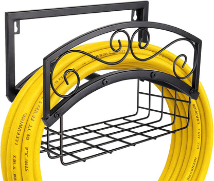 BOLITE Garden Hose Holder Wall Mount, Heavy Duty Metal Water Hose Holder with Basket for Outside, Hose Storage Holds 150FT Water Pipe for Yard, Lawn, Garden, Farm, Gifts for Women Men