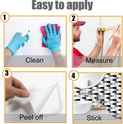 12-Sheet White Peel and Stick Wallpaper, Subway Tile 6''x12'' Self Adhesive Wall Tiles Waterproof PVC Stick on Backsplash Vinyl Decorative Tiles Stickers for Kitchen Bathroom