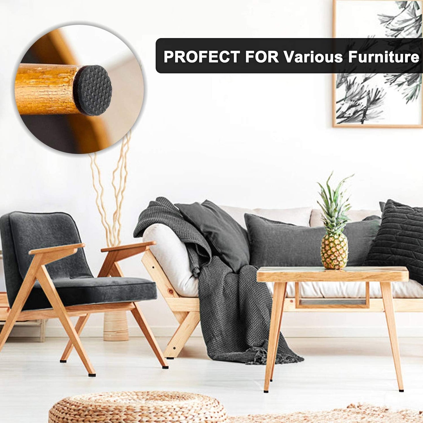 Yelanon Non Slip Furniture Pads -12pcs 4" Furniture Grippers Hardwood Floors, Non Skid for Furniture Legs,Self Adhesive Rubber Feet, Anti Slide Furniture Floors Protectors for Keep Couch Stoppers
