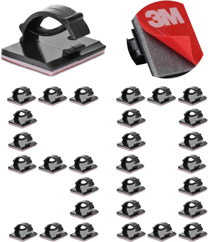 100pcs Self with 3M Adhesive Cable Clips Wire Holders Cord Organizer Cable Clamp Management Sticky for Office Home Car Desk Tables PC Laptop TV Wall, Black