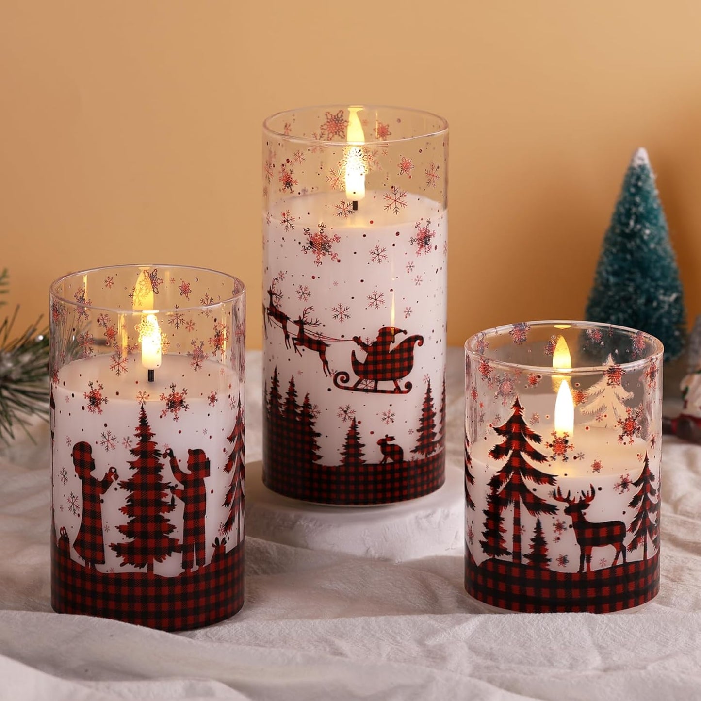 Eywamage Gold Glass Flameless Pillar Candles with Remote, Flickering Christmas LED Candles Battery Operated Set of 3
