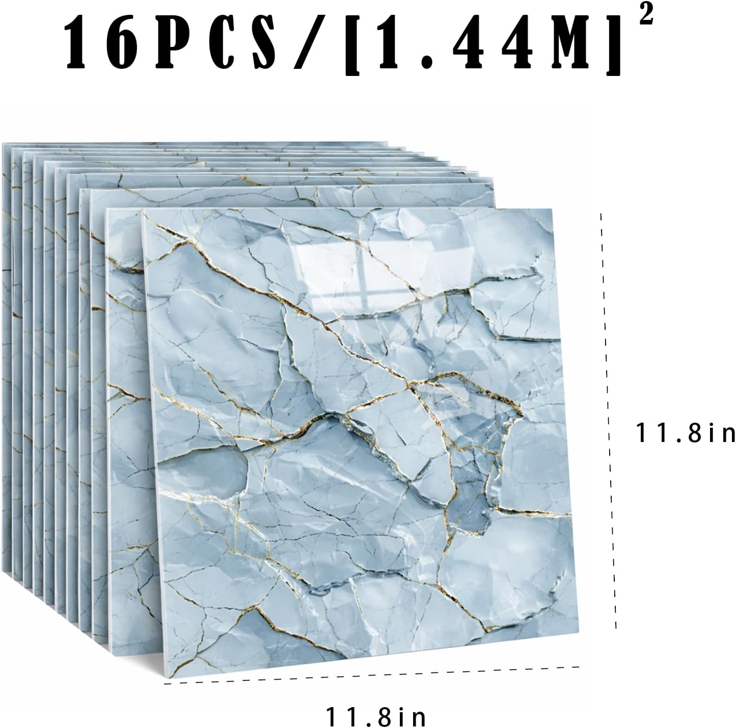 Peel and Stick Kitchen Backsplash Tiles 16PCS – Waterproof Self Adhesive Wall Stickers for Kitchen, Easy DIY Stick On Tile Backsplash, Heat Resistant Decorative Wall Covering (Ice Blue)
