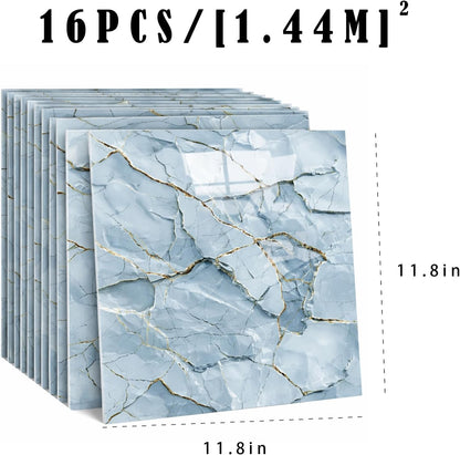 Peel and Stick Kitchen Backsplash Tiles 16PCS – Waterproof Self Adhesive Wall Stickers for Kitchen, Easy DIY Stick On Tile Backsplash, Heat Resistant Decorative Wall Covering (Ice Blue)