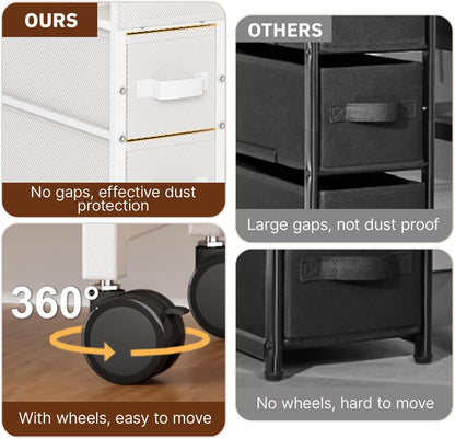Oppro Small Narrow Side End Table, 2 Drawer Slim Nightstand Bedside Sofa Table with Wheels, Space Saving Rolling Skinny Thin Desk with Storage Bag for Bedroom Living Room Couch Bathroom Dorm
