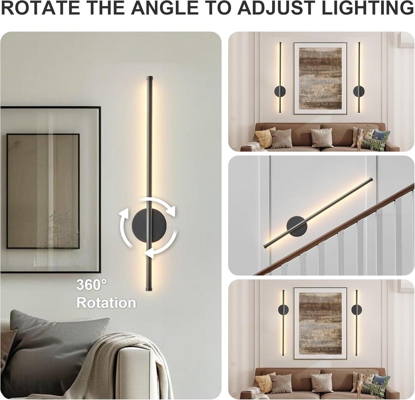 Battery Operated Modern Wall Sconces, Dimmable Wireless Wall Light Set of Two with Remote Control, 3 Color Temperatures, Rechargeable LED Wall Sconce for Bedroom, Living Room, Hallway, 23.6 Inch Brass