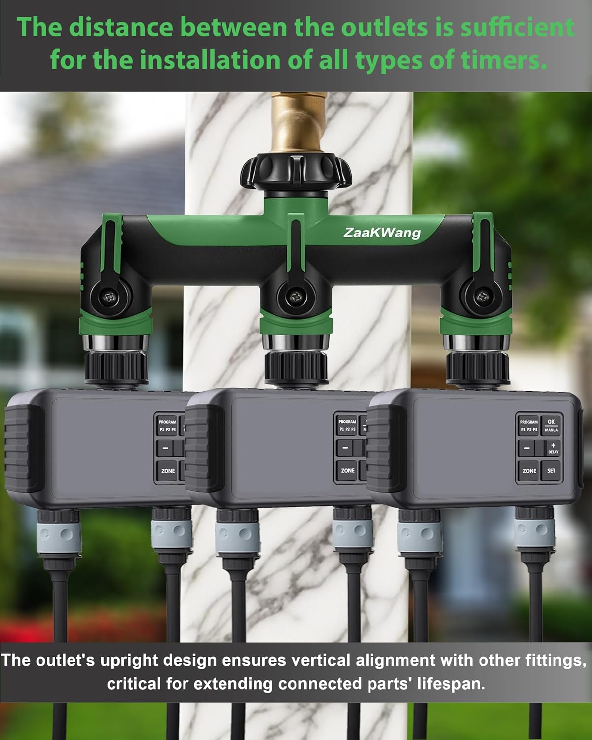 Garden Hose Splitter 2 Way, Heavy Duty Water Hose Spigot Bib Splitter, Outdoor Faucet Splitter with Shutoff Valve, T Adapter Connector with 3/4 - Inch GHT Thread (Grey)