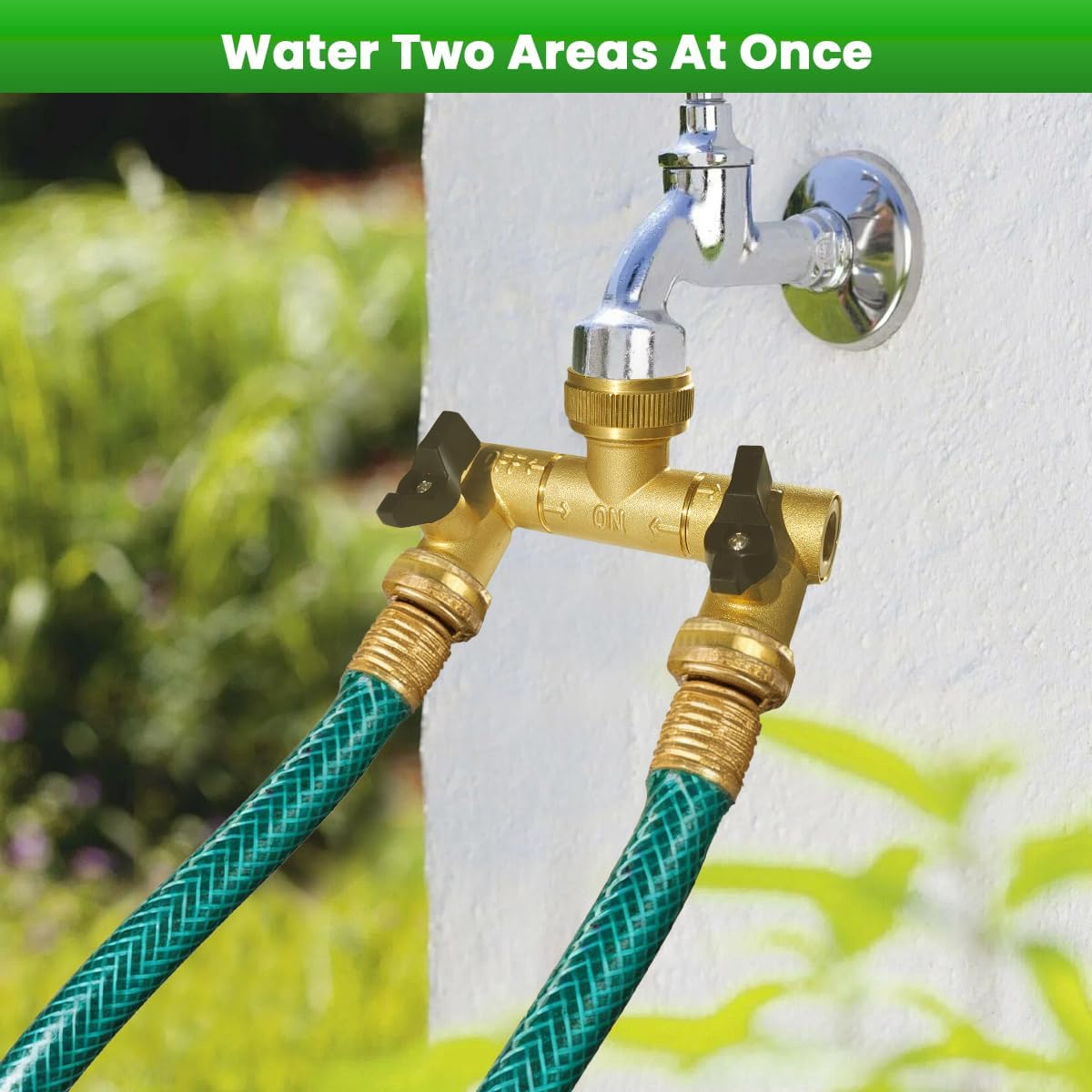 Hose Splitter, Garden Hose Splitter 2 Way with 304 Stainless Steel Long Handle, Heavy Duty Outdoor Brass Hose Splitter Y Tap Splitter 4" Extra Long Metal Handle, 3/4" GHT Thread