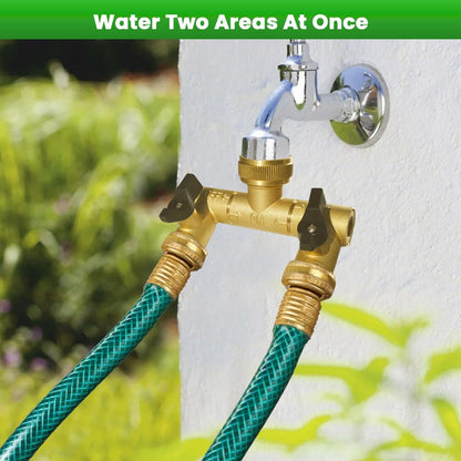 Hose Splitter, Garden Hose Splitter 2 Way with 304 Stainless Steel Long Handle, Heavy Duty Outdoor Brass Hose Splitter Y Tap Splitter 4" Extra Long Metal Handle, 3/4" GHT Thread