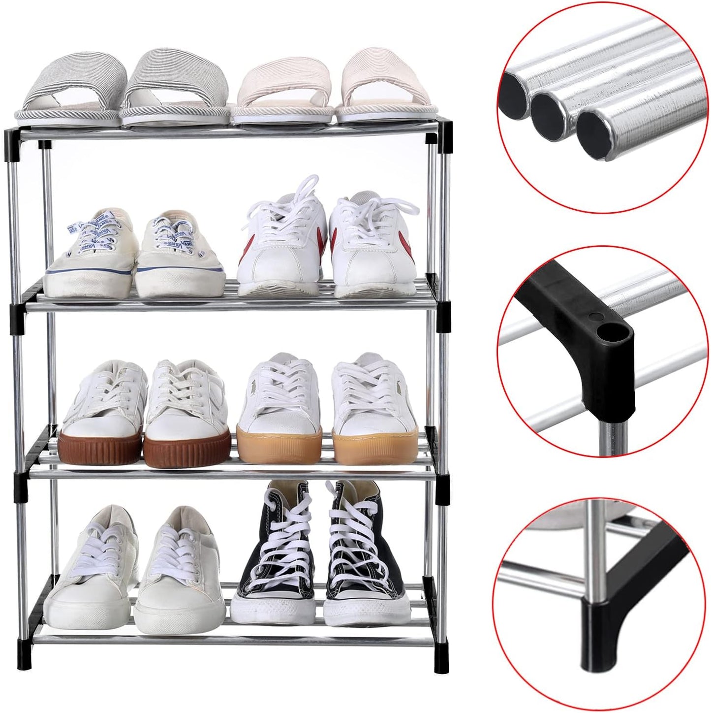 Jucaifu Stackable Small Shoe Rack, Entryway, Hallway and Closet Space Saving Storage and Organization (3-Tier, White)
