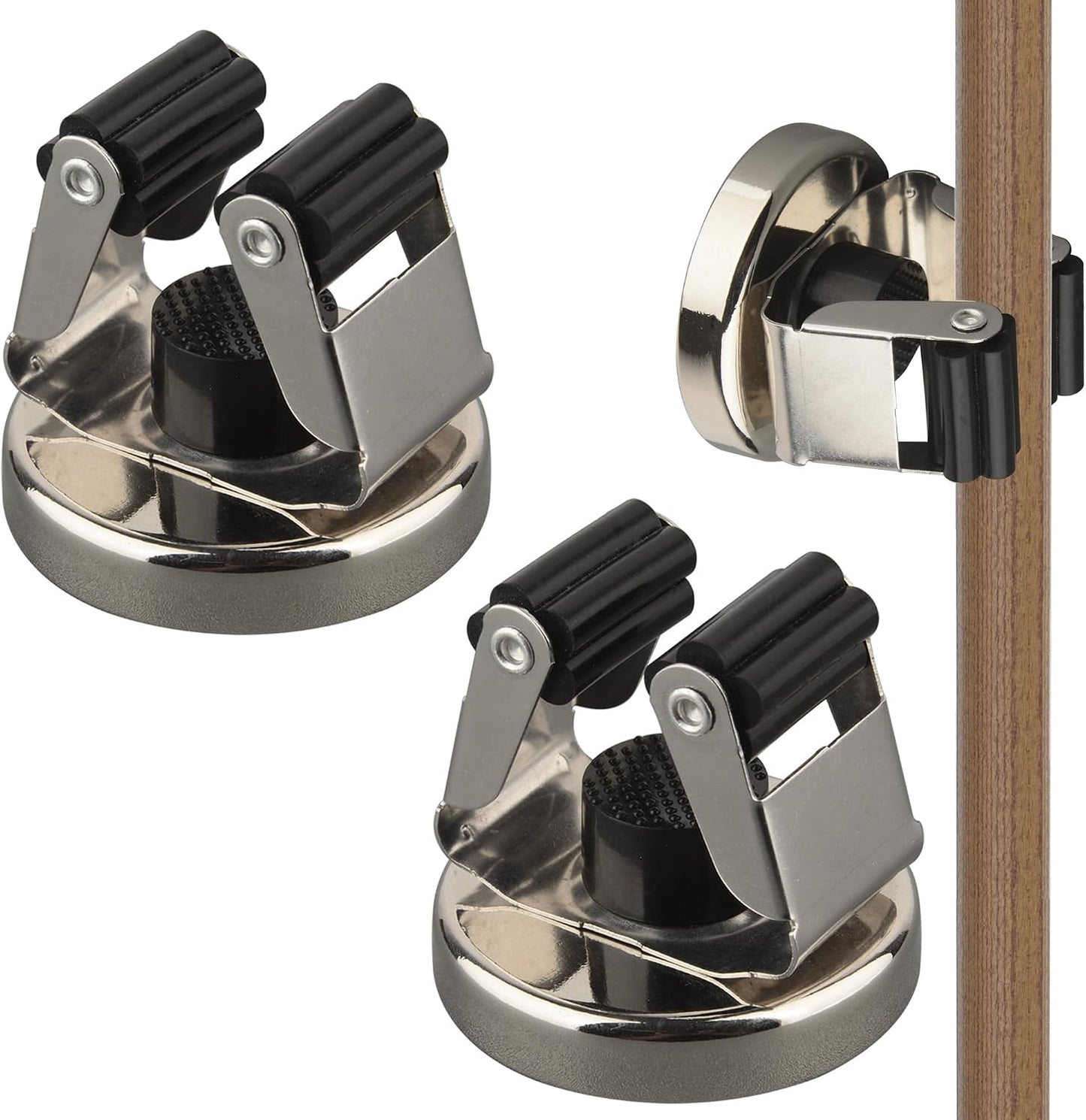 ULIBERMAGNET Magnetic Mop Broom Holder,Heavy Duty Movable Magnetic Broom Holder Rack,Anti-slip Wall Mounted Utility Storage Mop Shovel Hanger for Garage, Kitchen, Laundry, Garden(3 Racks / 4 Hooks)