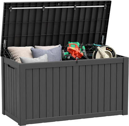 Outdoor Storage Box, Resin Deck Boxes Indoor and outdoor, Waterproof Storage Box Lockable Lid (Black, 85 Gallon)