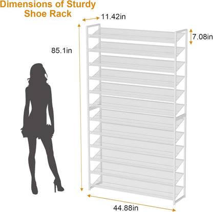 Large Shoe Rack 8 Tier Shoe Organizer, Heavy Duty Metal 4-Tier Stackable Shoe Storage Vertical Shoe Rack for Closet Front Door Entrance, Up to 50 Pairs, 44.8" W x 11.4" D x 56.7" H, Black
