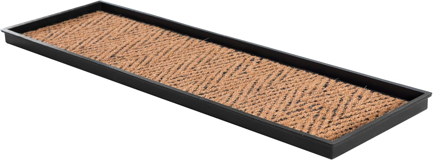 Anji Mountain Heavy Duty Waterproof Rubber Shoe Storage Mat Organizer/Boot Storage Tray Multi Use For Entryway with Coir, Tan and Khaki Insert , Fits 4 Pair (46.5" Wide)