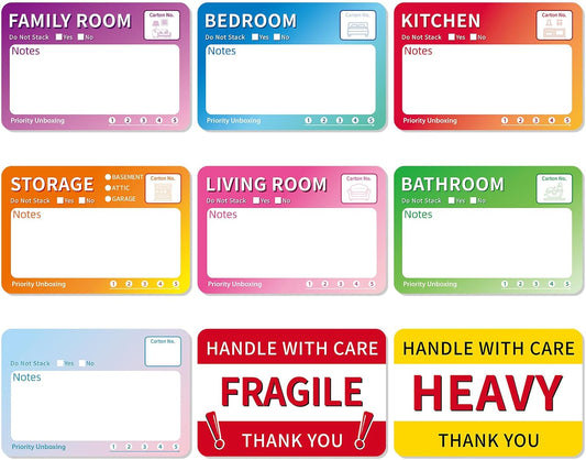 WSICSE 160 Pcs 6 x 4 inch Moving Labels for Boxes, Large 7 Color Coded Moving Stickers, Red & Yellow Warning Signs Labels Stickers for Home Organization Moving Supplies Storage Bins