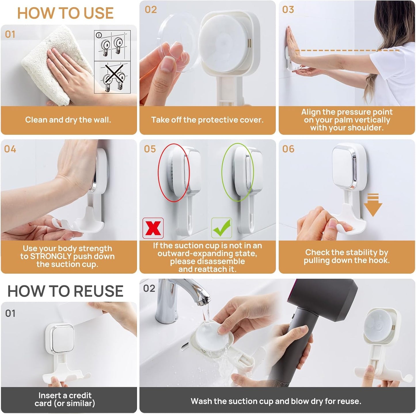 LEVERLOC Razor Holder for Shower 2 Pack, Powerful Suction Cup Shower Hooks for Towel, Loofah, Razor, Squeegee, Damage-Free Wall Hooks, Shaver Holder for Bathroom, Easy to Install and Reuse, White