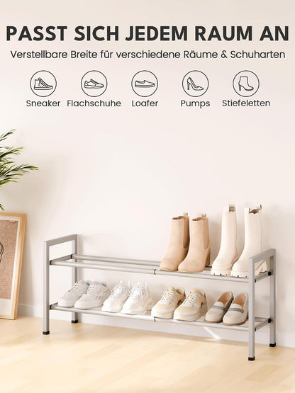 Bumusty 3-Tier Expandable Shoe Rack for Closet, 18“-33” Adjustable Shoe Rack for Small Space, Small Shoe Organizer for Front Door, Sturdy Metal, Black