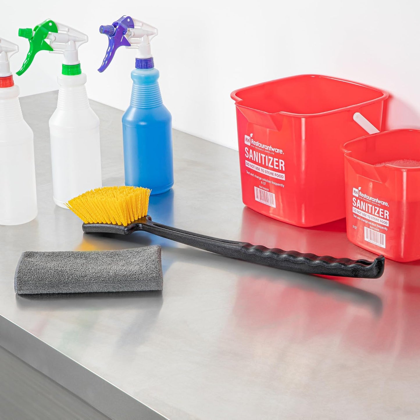 Restaurantware-Clean Tek Professional 10.24 Inch Utility Brush, 1 Heavy-Duty Scrub Brush - Plastic Bristles, Ergonomic Handle, Black Plastic Cleaning Scrub, Ideal for Indoor and Outdoor Cleaning