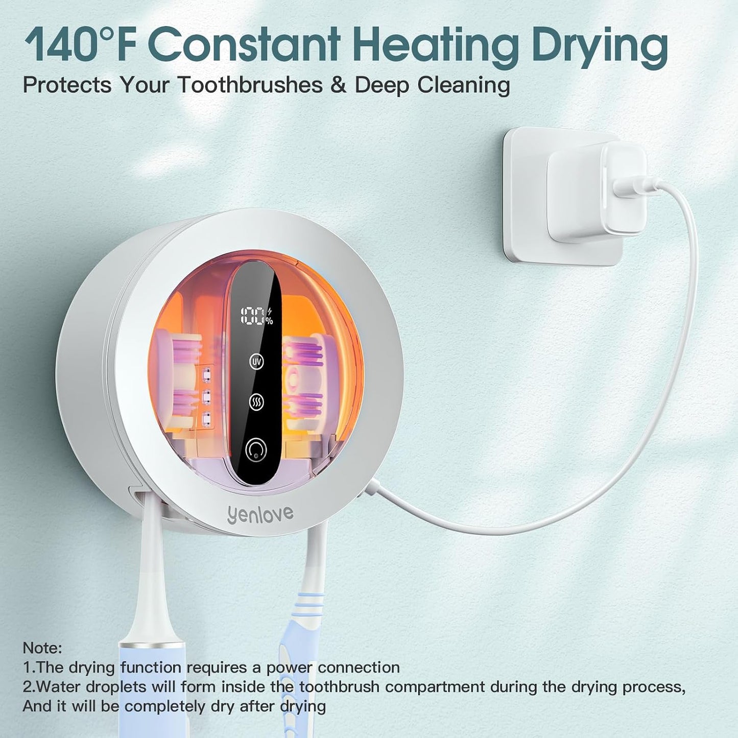 Upgraded Toothbrush Holder with UV & Heated Drying, Smart Tooth brush Holder for Bathroom Accessories, Wall Mounted Toothbrush Organizer Fits Manual and Electric Toothbrushes for Home & Travel