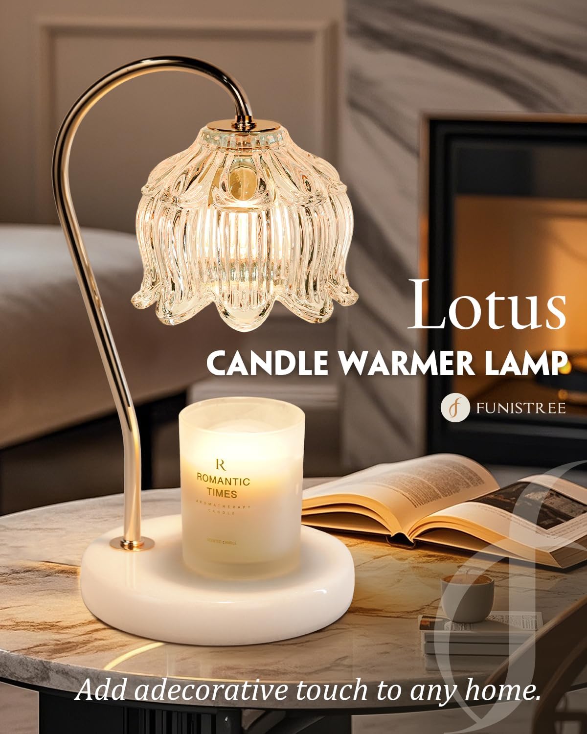 Funistree Flower Candle Warmer Lamp with Timer & Dimmer, Adjustable Height Candle Warmer, Christmas Birthday Gifts for Women Mom, House Warming New Home Decor, Wax Warmer with 2 Bulbs for Jar Candles
