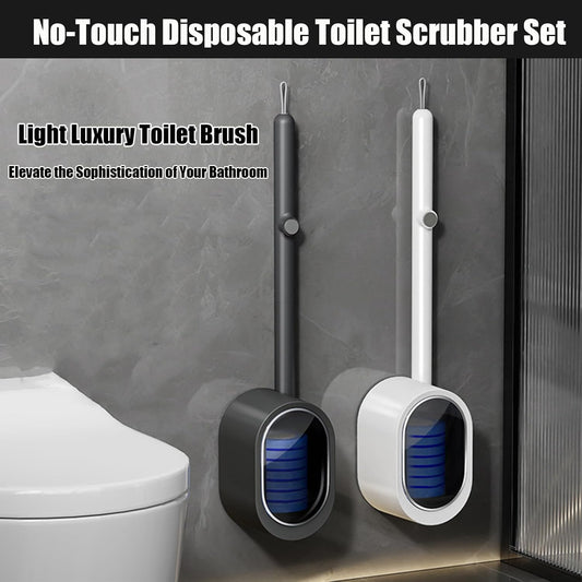 No-Touch Disposable Toilet Scrubber Set,Toilet Brush with Self-Cleaning Disposable Pads,360° Deep Clean,Wall-Mounted Design,for Bathroom & Toilet (Black, 32 pc)