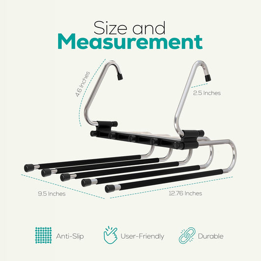Utopia Home Pants Hangers, Space Saving 2 Pack Black Foldable Hangers | Foldable Hangers with Clips for Pants, Jeans, Skirts, S-Type Stainless Steel Hook, Anti-Slip Hanger for Closet Organization
