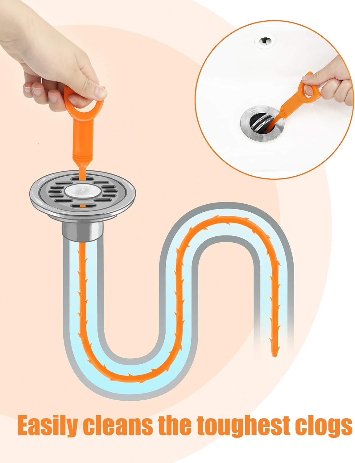 25 Inch Snake Drain Clog Remover Tool, 6PCS Hair Drain Cleaner Tool, Hair Cather Shower Drain Tool, Drain Auger hair Cleaning Tool for Shower Kitchen Sink Bath Tub Bathroom