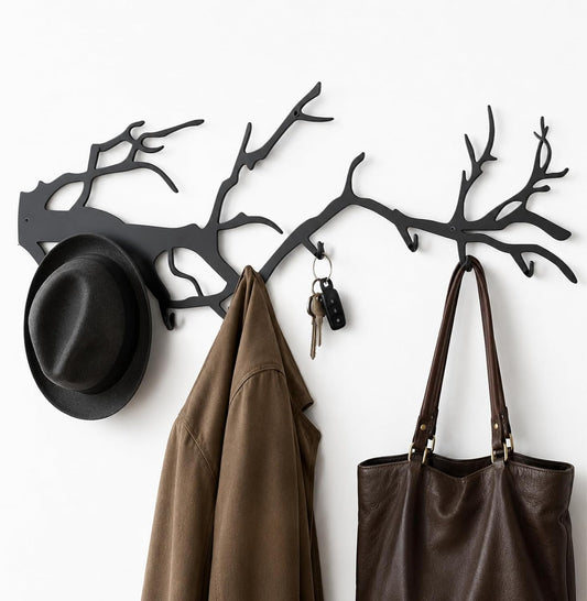 Wall Coat Rack with 8 Hooks Black - Tree Branch Design Metal Wall Hooks - Coat Hooks for Hallway, Bathroom, Bedroom, Kitchen - Hook Rail for Wall Mounting