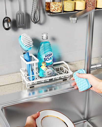 Consumest Sponge Holder for Kitchen Sink - Kitchen Sink Caddy Organizer with Removable Drip Tray for Countertop Dish Soap Dispenser Brush Storage Accessories 304 Stainless Steel - Black