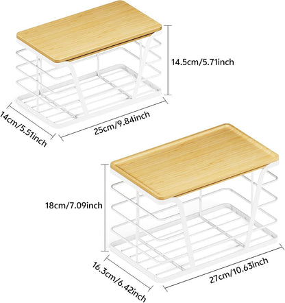 TIDIIABODE 2 Pack Stackable Storage Laundry Kitchen Organizers, Wall Mount Trash Bag Holder with Bamboo Top and Garbage Bag Dispenser No Drill