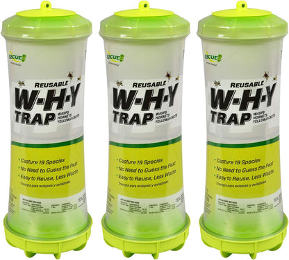 RESCUE! WHY Trap for Wasps, Hornets, & Yellowjackets – Hanging Outdoor Trap - 3 Traps
