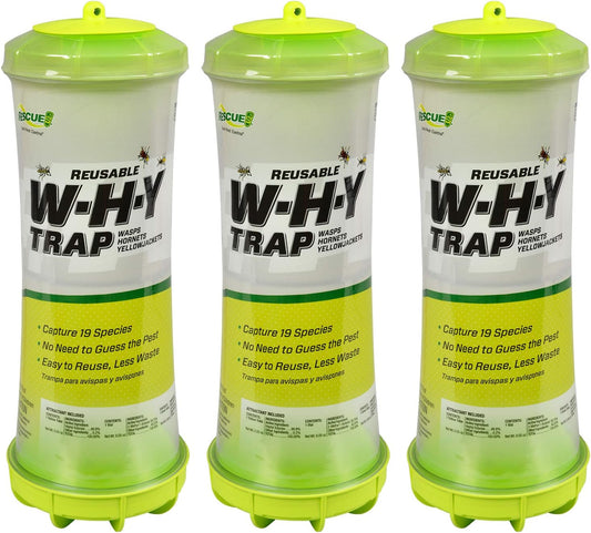 RESCUE! WHY Trap for Wasps, Hornets, & Yellowjackets – Hanging Outdoor Trap - 3 Traps