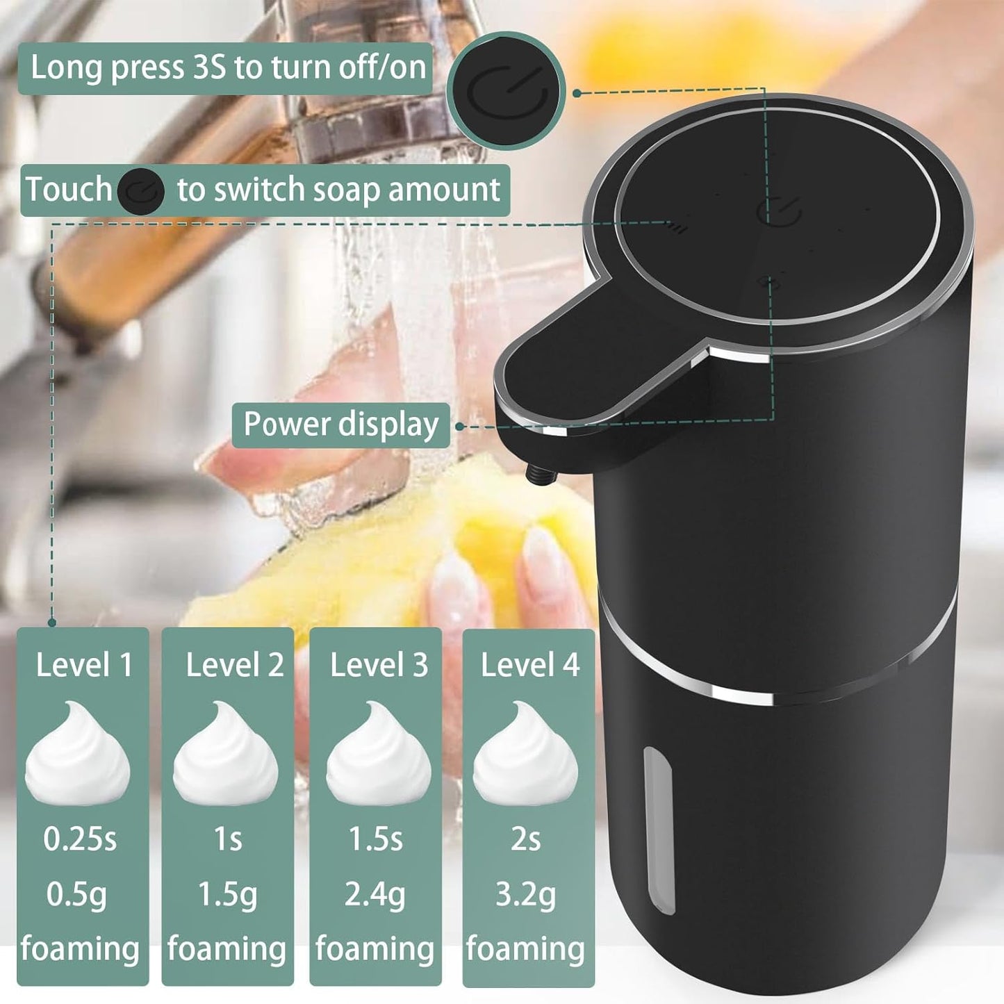 Automatic Soap Dispenser – Touchless Foaming Soap Dispenser 400ml USB Rechargeable Dispenser Electric Wall Mounted 4levels Adjustable Foam Soap Dispenser Pump for Bathroom Kitchen(Silver)