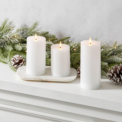 LampLust Realistic Flameless Pillar Candles with Remote, Set of 3, Batteries Included, Real White Wax, 3D Flickering LED Flame, 3 Inch Pillar Candles, Spring Decor, Centerpieces for Tables