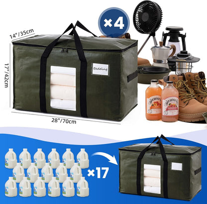 TAILI Extra Large Moving Bags, 4 Pack Blue Heavy Duty Totes For Storage with Visible Window, Wrap Around Handles, Storage Bags for Space Saving, Alternative to Moving Boxes