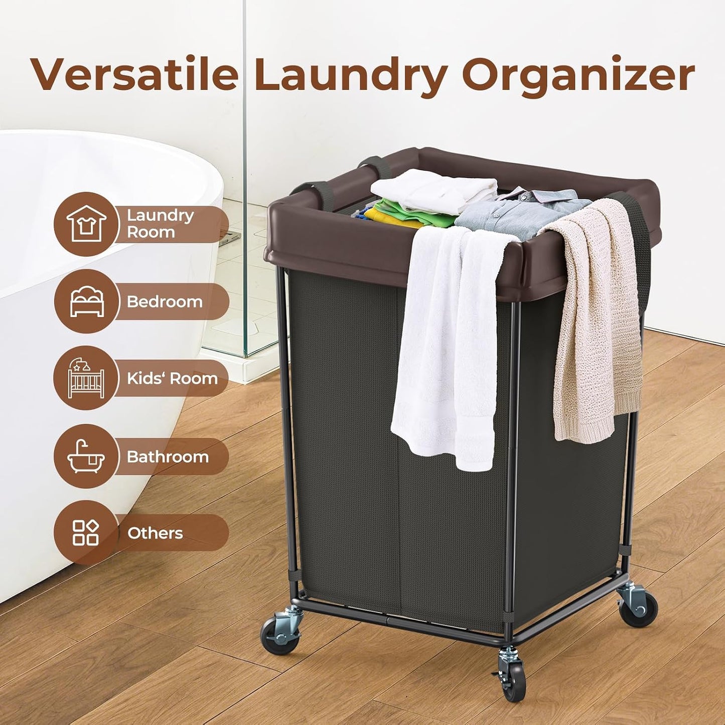 Mefirt 320L Laundry Hamper with Wheels, 3 Section Large Rolling Laundry Basket Bag with Wheels, Clothes Hamper Cart for Laundry, Bedroom, Bathroom and Dorm
