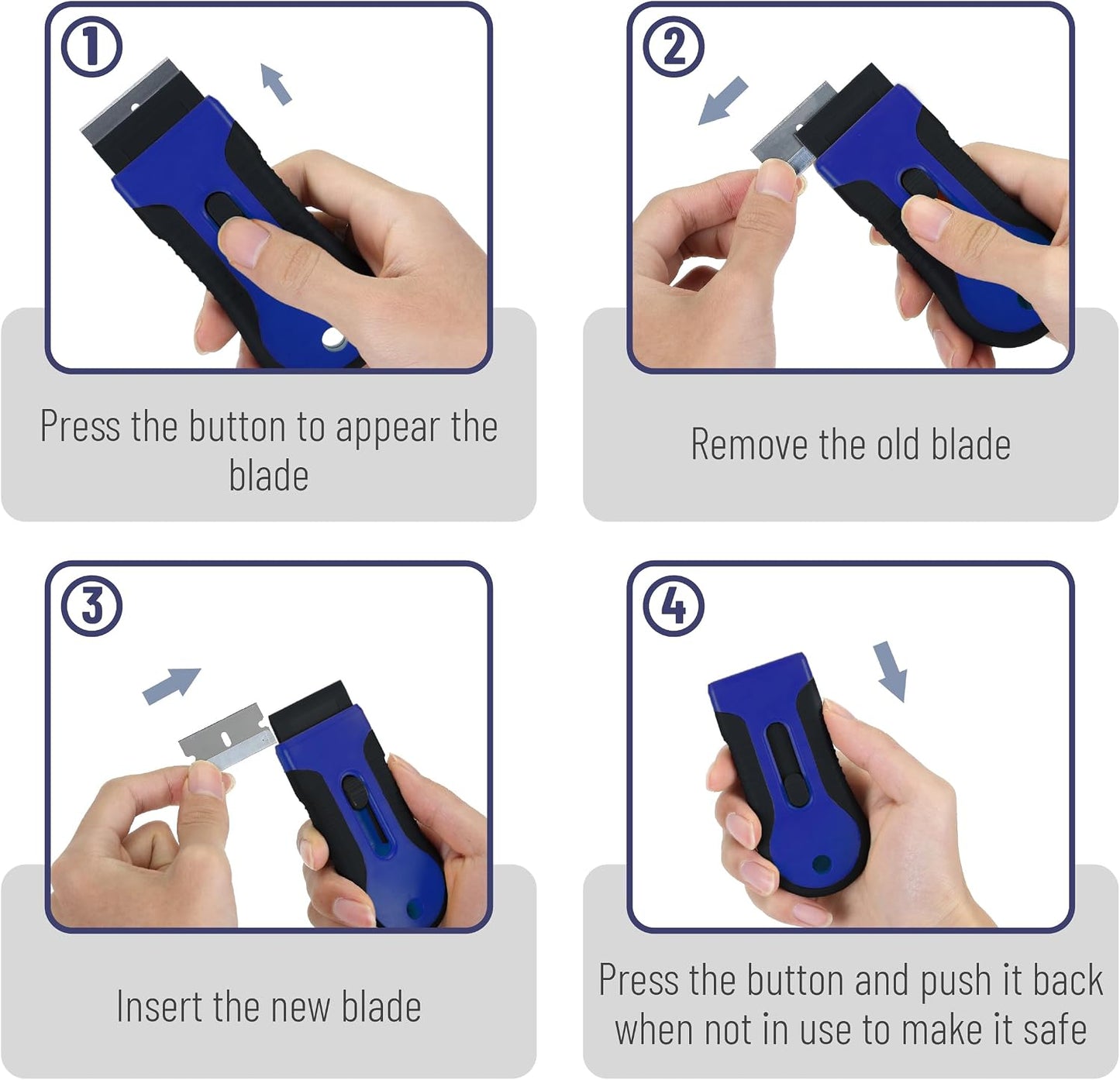 Bates- Razor Blade Scraper Tool, 2 Pack, 30 Extra Stainless Steel Blades, Anti-Slip Ergonomic Handle Design, Razor Scraper Set for Cleaning Window, Paint, Oven, Glass, Stove