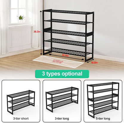 Jripae 5 Tier 32.5*10.5*30.3in Bamboo Shoe Rack for Closet Entryway Bedroom | Stackable Shoe Shelf Holder for Men/Women Hallway/Garage, Bookshelf, Flower Rack, Home Space Saving