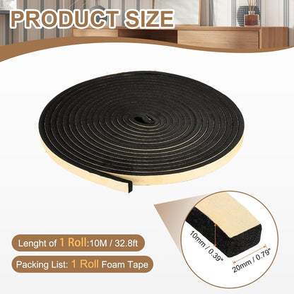 PATIKIL Foam Insulation Tape, 1-1/2" W x 1/8" t x 32.8FT Self Adhesive Weather Stripping Door Seal Strip for Door Window Air Conditioning, Black - Colors A