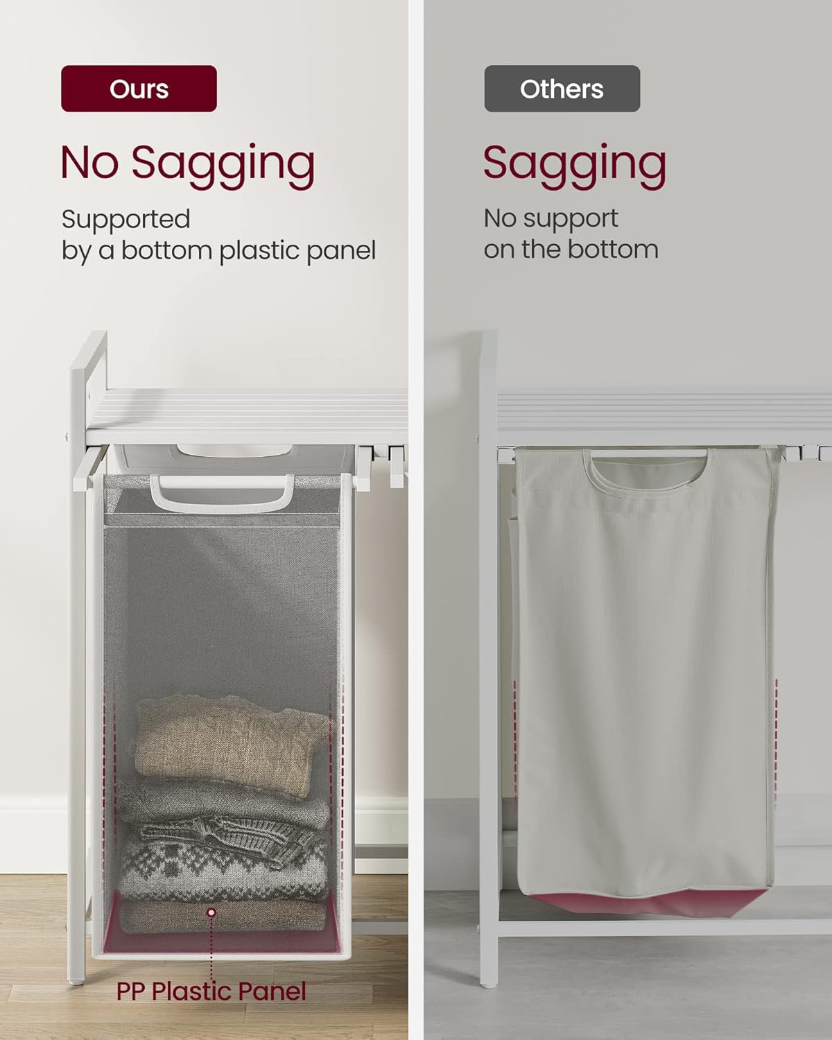 VASAGLE Laundry Hamper, Laundry Basket Sorter with 3 Pull-Out and Removable Bags, Shelf, Metal Frame, 3 x 10.6 Gallons (40 L), 36.4 x 13 x 28.4 Inches, Cappuccino Beige and Natural Beige UBLH301LH01