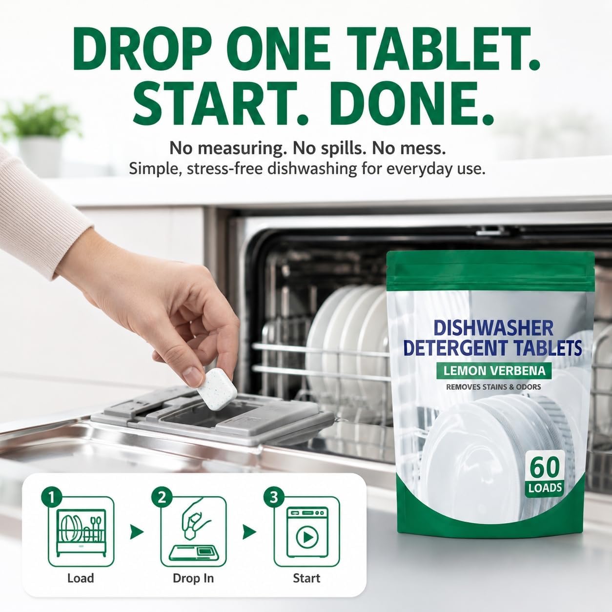 Premium Dishwasher Tablets - Lemon Verbena, 60-Count. Advanced Grease & Odor Removal Formula for Sparkling Clean Dishes. (120 Count (Pack of 2))